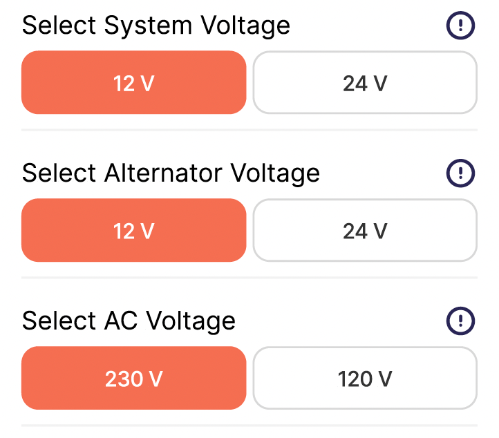 Voltage settings possibilities for the wiring software